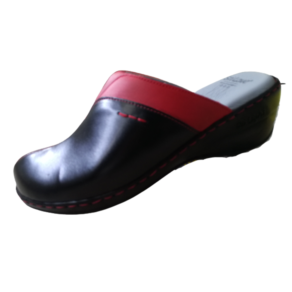 SABOT NOIR AVEC CEINTURE DOUBLE ROUGE