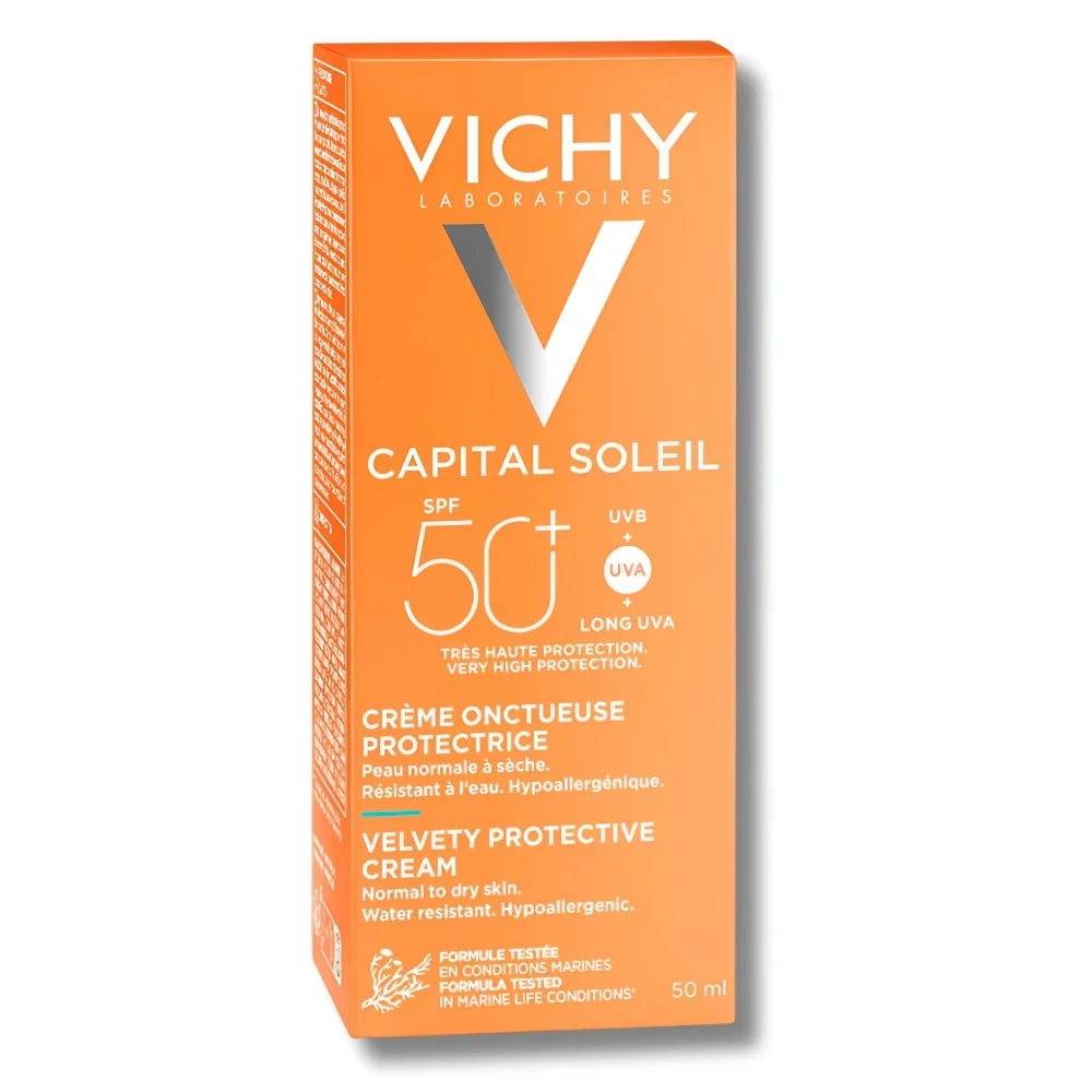 VICHY CAPITAL SOLEIL - CRÈME ONCTUEUSE PERFECTRICE PEAUX NORMALES A SECHES SPF50+